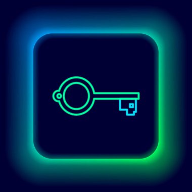 Siyah arkaplanda izole edilmiş oyun simgesi için parlayan neon hattı Eskiler anahtarı. Renkli taslak konsepti. Vektör