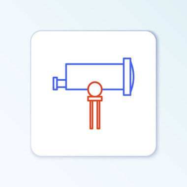 Çizgi Teleskop simgesi beyaz arkaplanda izole edildi. Bilimsel bir alet. Eğitim ve astronomi elementi, dürbün ve çalışma yıldızları. Renkli taslak konsepti. Vektör
