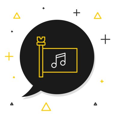 Line Music festivali, erişim, bayrak, müzik notası simgesi beyaz arkaplanda izole edilmiş. Renkli taslak konsepti. Vektör