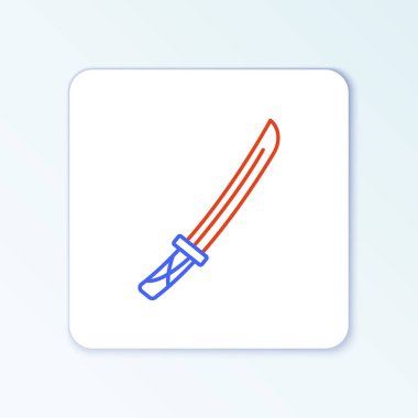 Geleneksel Japon katana simgesi beyaz arka planda izole edildi. Japon kılıcı. Renkli taslak konsepti. Vektör