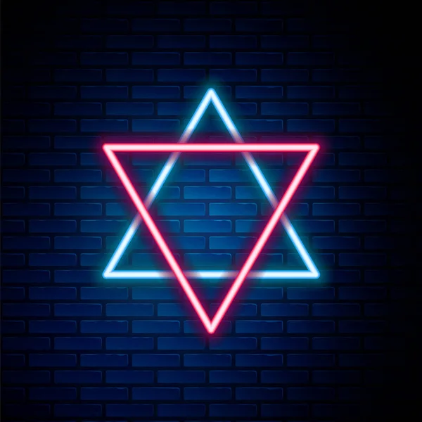 发光的霓虹灯线的大卫的图标孤立在砖墙的背景 犹太教的象征 以色列的象征 五彩缤纷的概念 — 图库矢量图片