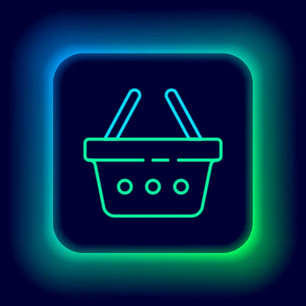 Gloeiende Neon Lijn Shopping Basket Icoon Geïsoleerd Zwarte Achtergrond Online — Stockvector