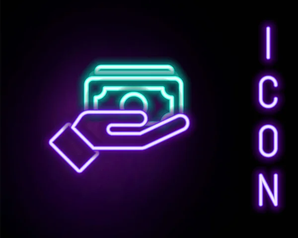 글로잉 Glowing Neon Line 배경에 고립된 아이콘으로 지폐를 보관하고 돈이야 — 스톡 벡터