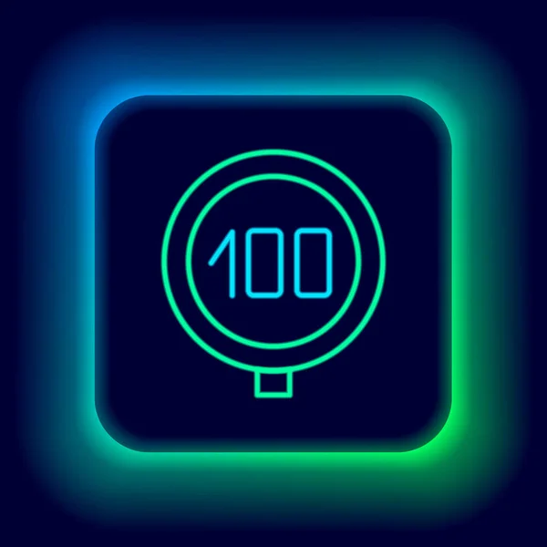 Linea Neon Incandescente Segnale Limite Velocità Icona 100 Isolata Sfondo — Vettoriale Stock