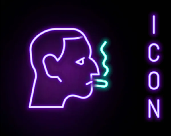 Parlayan Neon Çizgili Adam Siyah Arka Planda Izole Edilmiş Sigara — Stok Vektör