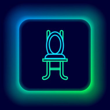 Parlayan neon çizgili sandalye simgesi siyah arkaplanda izole edildi. Renkli taslak konsepti. Vektör