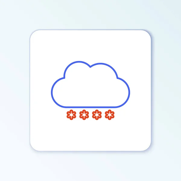 Line Cloud mit Schnee-Symbol isoliert auf weißem Hintergrund. Wolke mit Schneeflocken. Ein Wettersymbol. Schneeschild. Buntes Rahmenkonzept. Vektor — Stockvektor