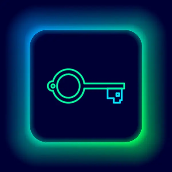 Leuchtende Neon-Linie Antike Taste für das Spielsymbol isoliert auf schwarzem Hintergrund. Buntes Rahmenkonzept. Vektor — Stockvektor
