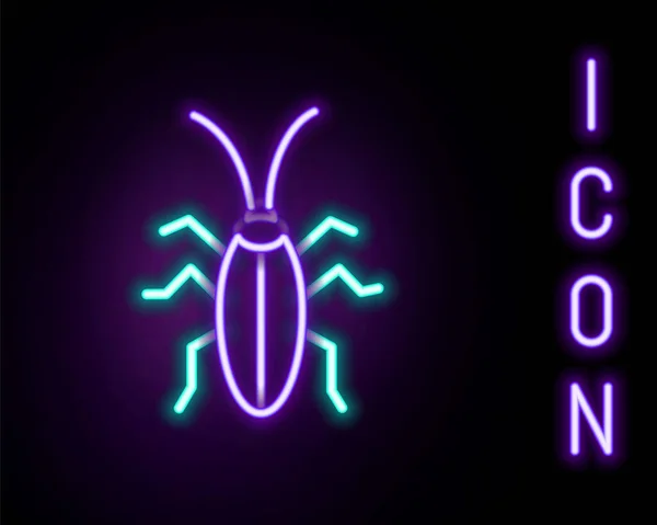 Icono de cucaracha de línea de neón brillante aislado sobre fondo negro. Concepto de esquema colorido. Vector — Archivo Imágenes Vectoriales