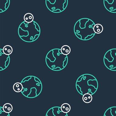 Dünya çizgisi ikonu, siyah arkaplanda izole edilmiş kusursuz desen. Dünya ya da Dünya işareti. Küresel internet sembolü. Geometrik şekiller. Vektör