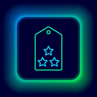 Parlayan neon hattı askeri rütbe simgesi siyah arka planda izole edildi. Askeri rozet işareti. Renkli taslak konsepti. Vektör