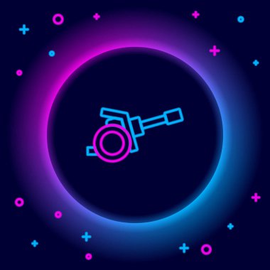 Parlayan neon hattı Howitzer simgesi siyah arkaplanda izole edildi. Silahla ateş etmek. Topçular. Renkli taslak konsepti. Vektör