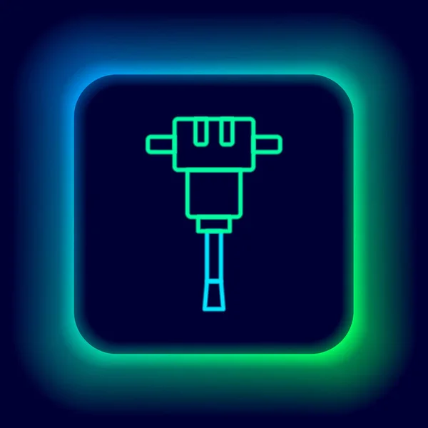 Leuchtende Neon-Linie Bau Presslufthammer Symbol isoliert auf schwarzem Hintergrund. Buntes Rahmenkonzept. Vektor — Stockvektor
