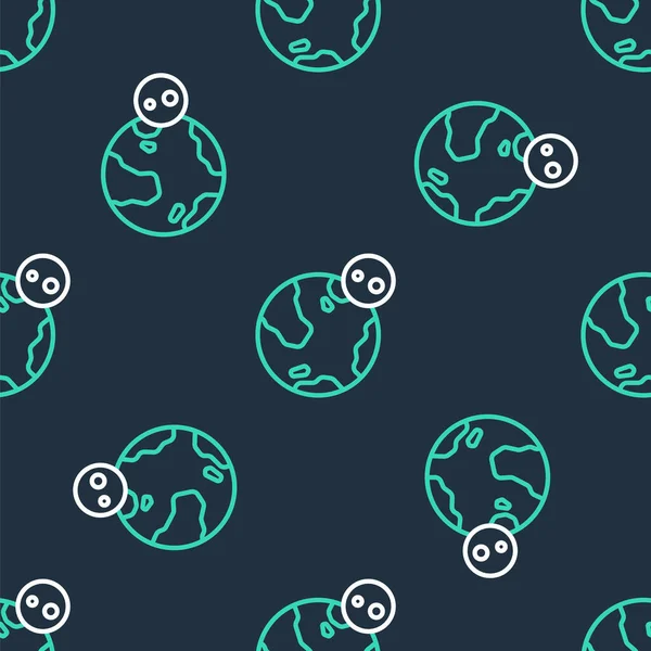 Dünya çizgisi ikonu, siyah arkaplanda izole edilmiş kusursuz desen. Dünya ya da Dünya işareti. Küresel internet sembolü. Geometrik şekiller. Vektör