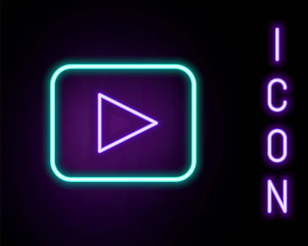Linea neon incandescente Icona del pulsante Play isolata su sfondo nero. Concetto di contorno colorato. Vettore — Vettoriale Stock