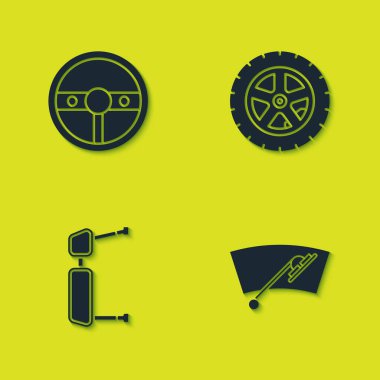 Direksiyonu, sileceği, kamyon yan aynasını ve araba simgesini ayarla. Vektör