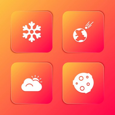 Kar Tanesi 'ni, Kuyruklu Yıldızı, Güneş' i, Bulut 'u ve Ay ikonunu hazırla. Vektör