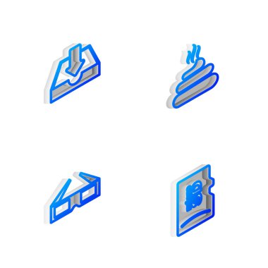 Set Isometric line Shit, Download inbox, 3D cinema glasses and Micro SD memory card icon. Vector