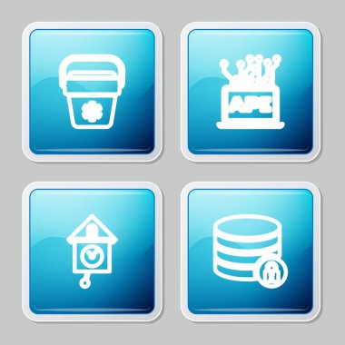 Hat soğutucu çantasını, Bilgisayar api arayüzünü, Retro duvar saatini ve sunucu güvenliğini kilit simgesiyle ayarla. Vektör