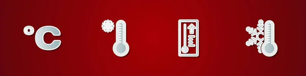 Stel Celsius, Meteorologie thermometer, en Thermometer met sneeuwvlok pictogram. Vector — Stockvector
