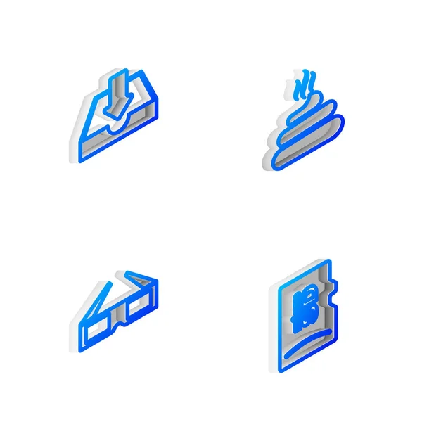 Set Isometric line Shit, Download inbox, 3D cinema glasses and Micro SD memory card icon. Vector — Διανυσματικό Αρχείο