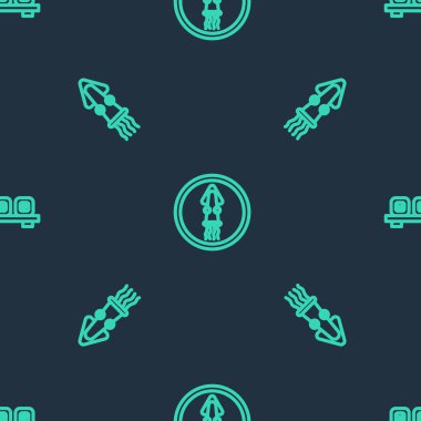 Ahtapot 'u bir tabağa koy ve suşi kusursuz desen üzerine kurulu olsun. Vektör