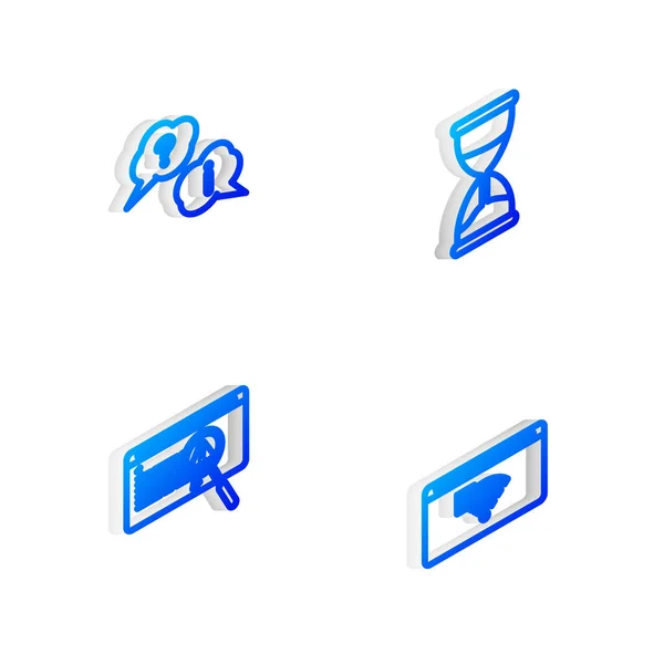Set Isometric line Hourglass, Question and Exclamation, System bug concept and No Internet connection icon. Vector — Stock Vector