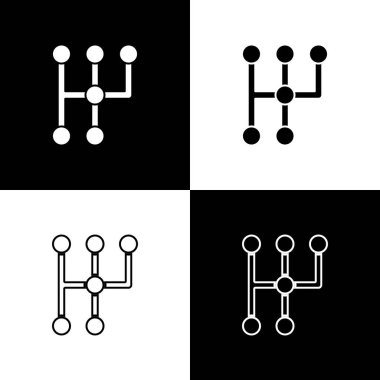 Siyah ve beyaz arkaplanda vites değiştiren simgesini ayır. İletişim simgesi. Vektör