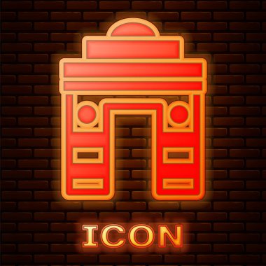 Yeni Delhi 'de parlayan neon Hindistan Kapısı, Hindistan ikonu tuğla duvar zemininde izole edildi. Hindistan 'ın Mumbai kapısı. Vektör