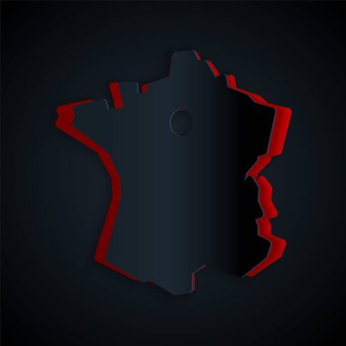 Kağıt kesiği Fransa haritası simgesi siyah zemin üzerinde izole. Kağıt sanatı tarzı. Vektör