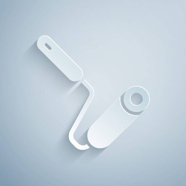 Kağıt kesiği boya fırçası simgesi gri arkaplanda izole edildi. Kağıt sanatı tarzı. Vektör