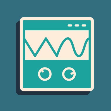 Yeşil Oscilloscope sinyal dalga ikonu yeşil arkaplanda izole edildi. Uzun gölge tarzı. Vektör