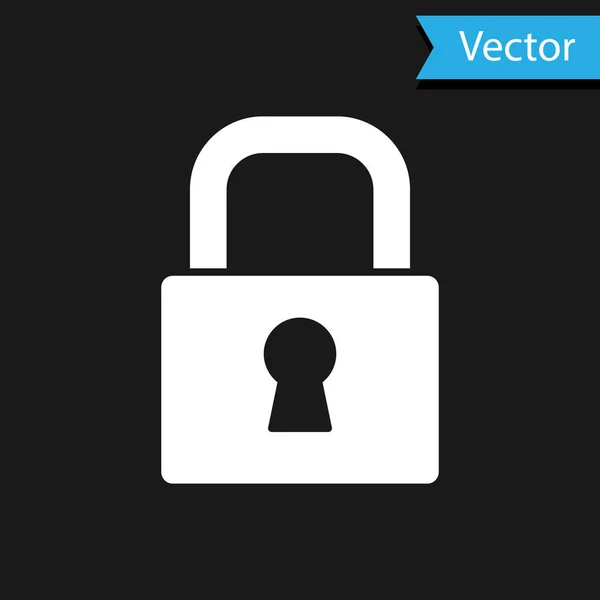 Icono de bloqueo blanco aislado sobre fondo negro. Señal de candado. Seguridad, seguridad, protección, concepto de privacidad. Vector — Vector de stock