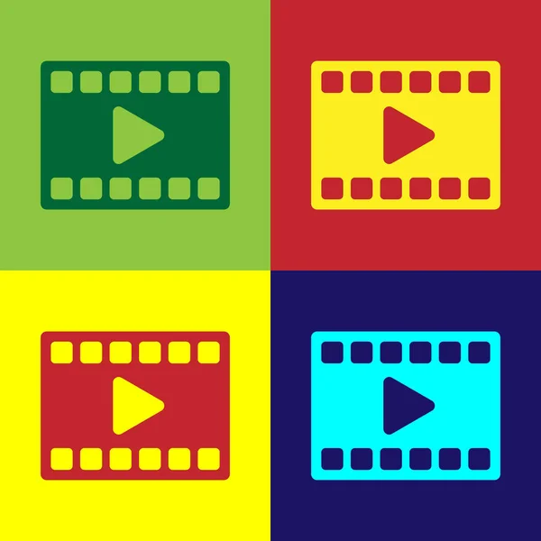 Pop Art Play Video-Symbol isoliert auf farbigem Hintergrund. Filmstreifen mit Spielzeichen. Vektor — Stockvektor