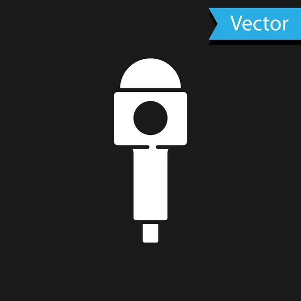 Weißes Mikrofonsymbol isoliert auf schwarzem Hintergrund. Mikrofon im Radio. Lautsprecherzeichen. Vektor — Stockvektor