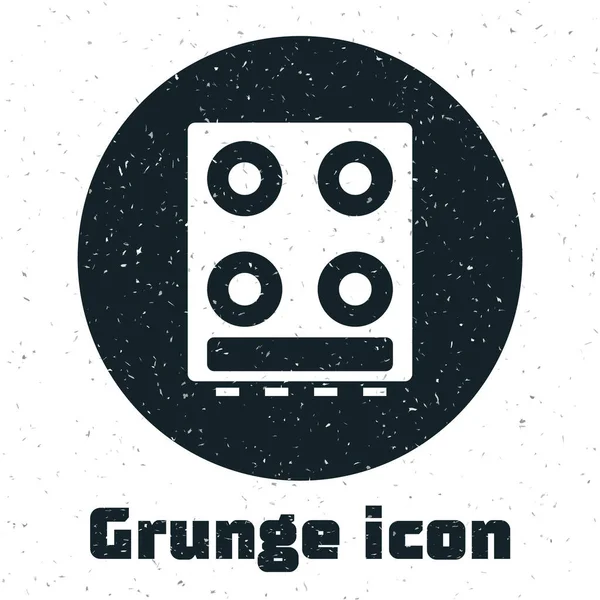 Grunge Gasfornuis pictogram geïsoleerd op witte achtergrond. Een kookbord. Kookplaat met vier cirkelbranders. Monochrome vintage tekening. Vector — Stockvector