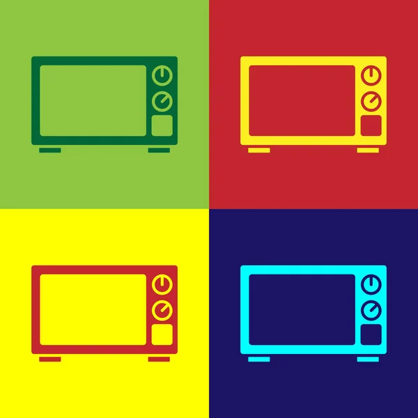Pop art icona del forno a microonde isolato su sfondo a colori. Icona elettrodomestici. Vettore — Vettoriale Stock