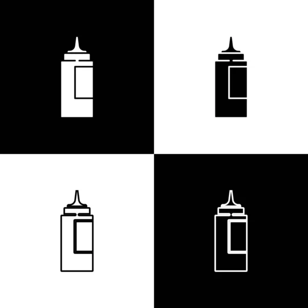 Set Sauce bottle icon isolated on black and white background. Ketchup, mustard and mayonnaise bottles with sauce for fast food. Vector — Stock Vector