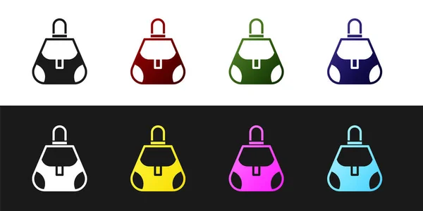 Set Icono de bolso aislado sobre fondo blanco y negro. Señal de bolso femenino. Símbolo de equipaje casual Glamour. Vector — Vector de stock