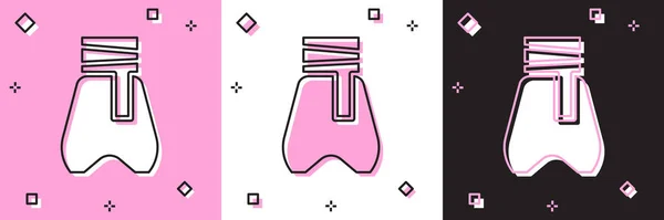 Definir calças cossaco com um ícone de cinto isolado em rosa e branco, fundo preto. Os cossacos florescem. Vetor — Vetor de Stock