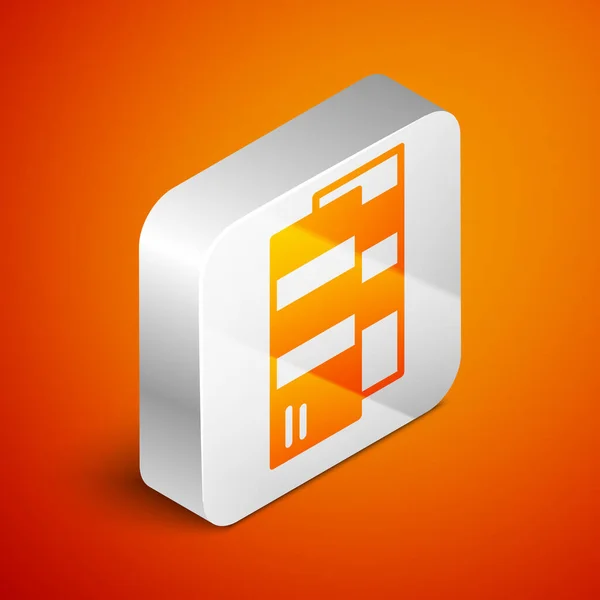 Isometrisk Pantone palett bok swatch färg ikon isolerad på orange bakgrund. Rainbow pantone färgbord. Silverfyrkantig knapp. Vektor — Stock vektor