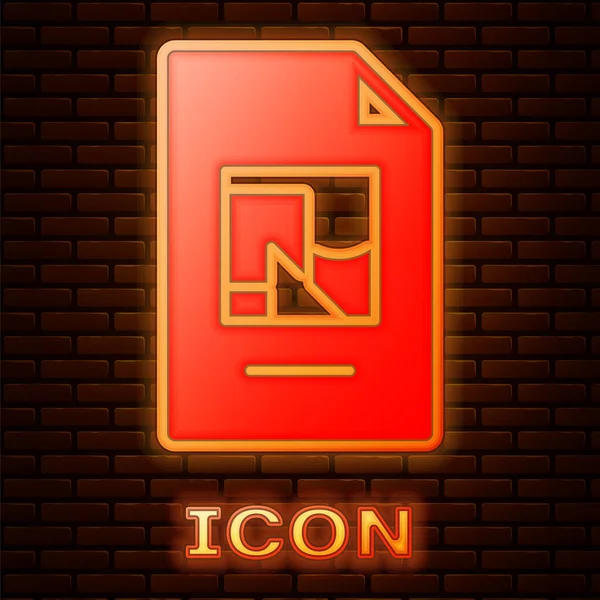 Świecący neon Plik dokument z ikoną ilustracji izolowany na tle cegły ściany. Ikona listy kontrolnej. Koncepcja biznesu. Wektor — Wektor stockowy
