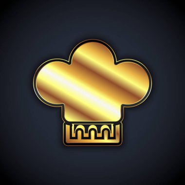 Altın Aşçı şapkası simgesi siyah arkaplanda izole edildi. Aşçılık sembolü. Aşçı şapkası. Vektör