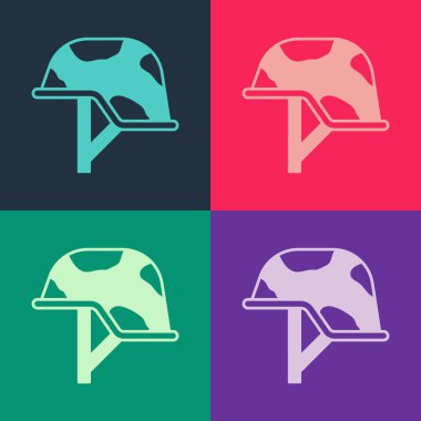 Pop Art Askeri miğfer simgesi renk arkaplanda izole edildi. Ordu şapkasının savunma ve koruma sembolü. Koruyucu şapka. Vektör