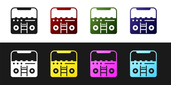 Set Inicio estéreo con dos altavoces icono aislado en fondo blanco y negro. Sistema de música. Vector — Archivo Imágenes Vectoriales