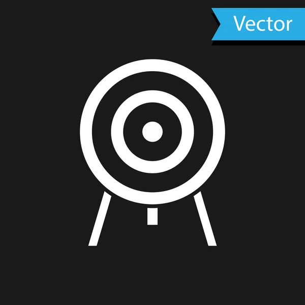 Weißes Target-Symbol isoliert auf schwarzem Hintergrund. Hinweisschild. Bogenschießen Ikone. Dartscheibe. Geschäftszielkonzept. Vektor — Stockvektor