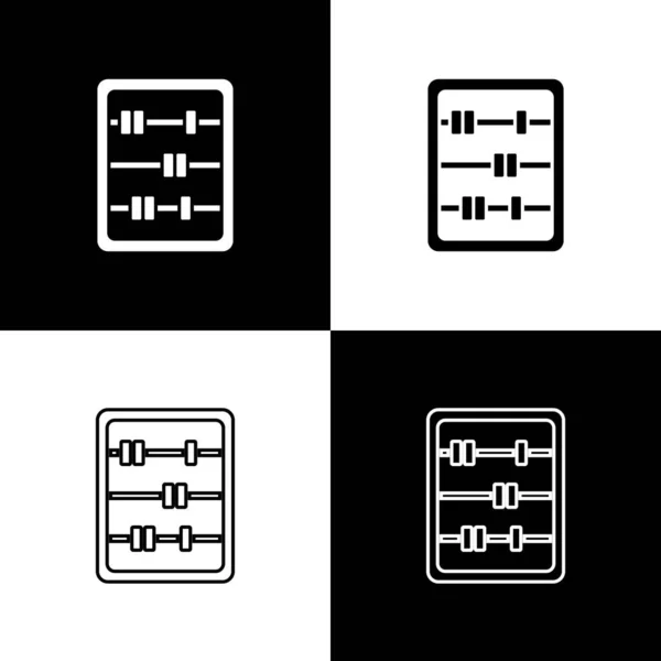 Définissez l'icône Abacus isolée sur fond noir et blanc. Cadre de comptage traditionnel. Panneau éducatif. École de mathématiques. Vecteur — Image vectorielle