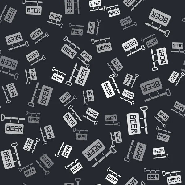 Panneau de rue gris avec inscription Icône de bière motif isolé sans couture sur fond noir. Convient pour les publicités bar, café, pub, restaurant. Vecteur — Image vectorielle