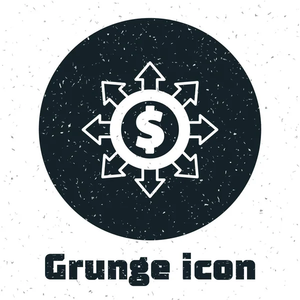 Grunge Dollar, partager, icône réseau isolé sur fond blanc. Dessin vintage monochrome. Vecteur — Image vectorielle