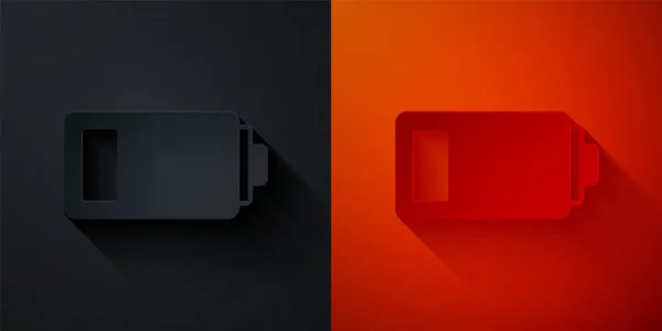 Corte de papel Ícone indicador de nível de carga da bateria isolado no fundo preto e vermelho. Estilo de arte de papel. Vetor — Vetor de Stock